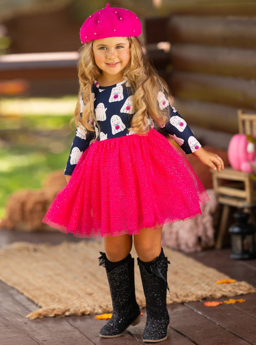 Mia Belle Girls Boo-tiful Twirls Ghost Print Halloween Dress