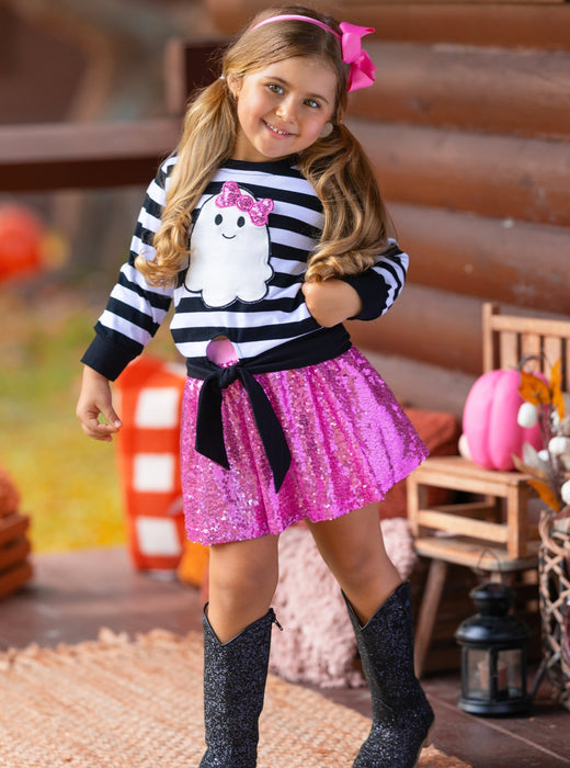 Mia Belle Girls Here For The Boos Top and Sequin Skirt Set