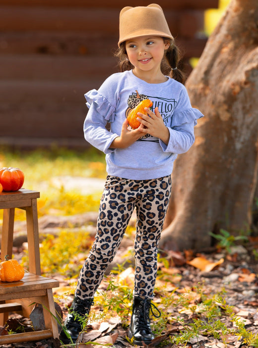 Mia Belle Girls Hello Pumpkin Season Pullover and Leopard Legging Set