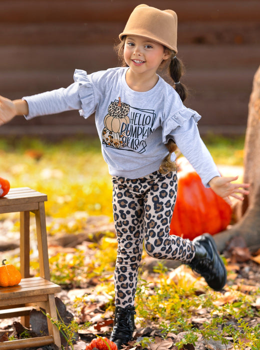 Mia Belle Girls Hello Pumpkin Season Pullover and Leopard Legging Set