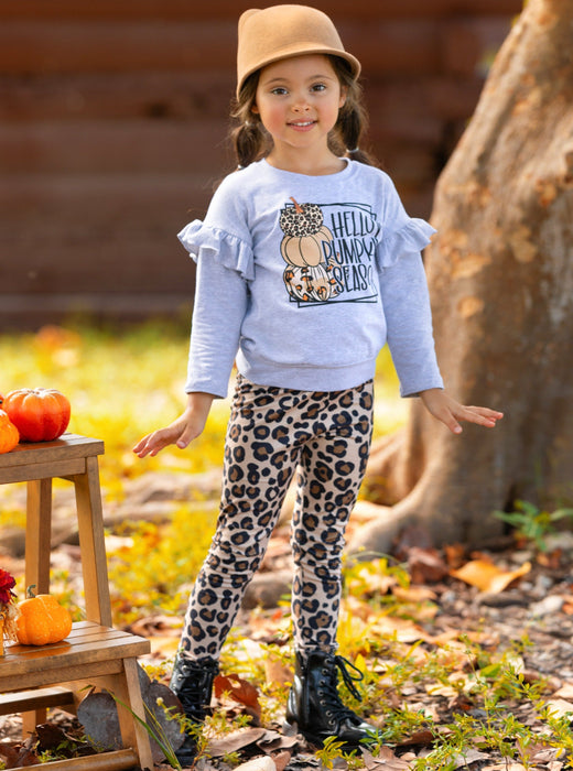 Mia Belle Girls Hello Pumpkin Season Pullover and Leopard Legging Set