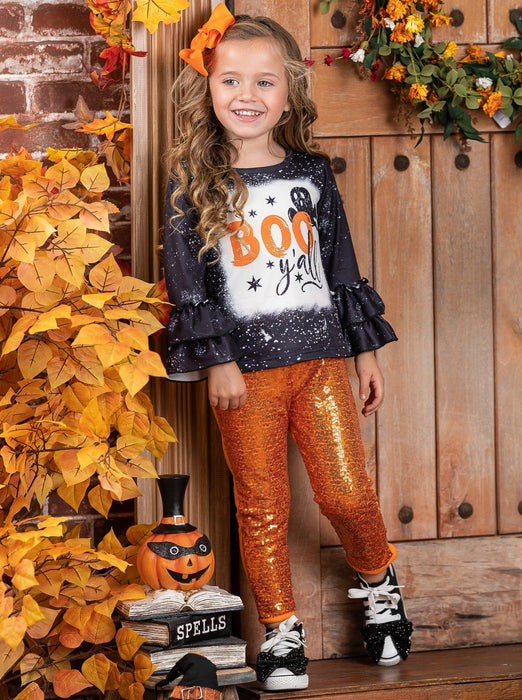 Mia Belle Girls Boo Y'all Sequin Pants Set