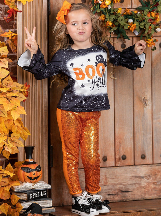 Mia Belle Girls Boo Y'all Sequin Pants Set