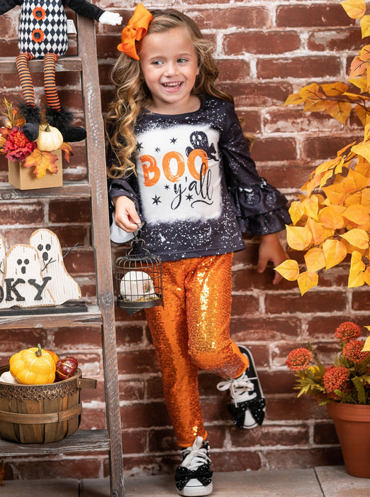 Mia Belle Girls Boo Y'all Sequin Pants Set