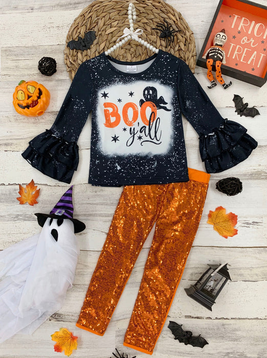 Mia Belle Girls Boo Y'all Sequin Pants Set