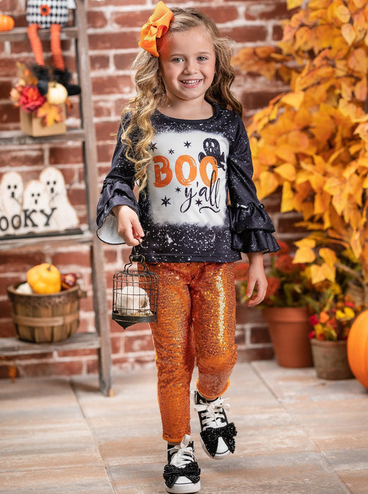 Mia Belle Girls Boo Y'all Sequin Pants Set