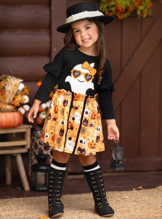 Mia Belle Girls Boo, Felicia Ghost Top and Halloween Skirt Set