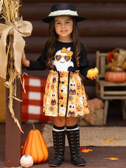 Mia Belle Girls Boo, Felicia Ghost Top and Halloween Skirt Set