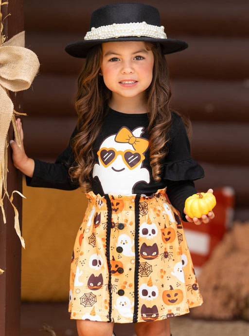 Mia Belle Girls Boo, Felicia Ghost Top and Halloween Skirt Set