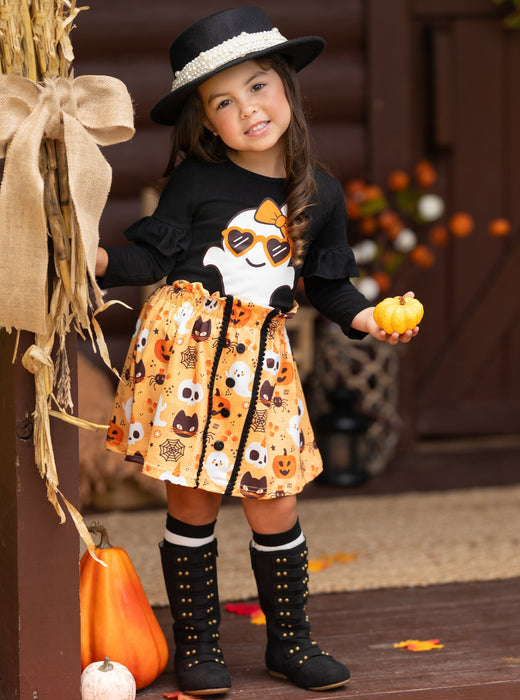 Mia Belle Girls Boo, Felicia Ghost Top and Halloween Skirt Set