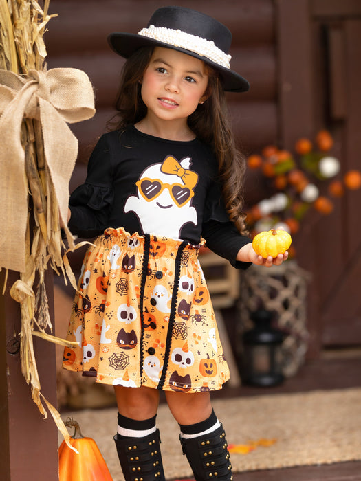 Mia Belle Girls Boo, Felicia Ghost Top and Halloween Skirt Set