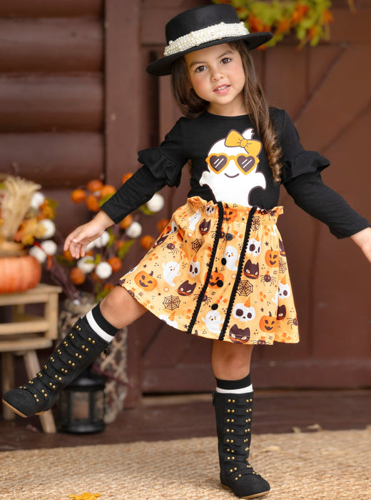 Mia Belle Girls Boo, Felicia Ghost Top and Halloween Skirt Set