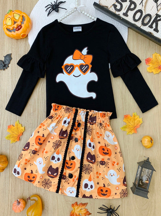 Mia Belle Girls Boo, Felicia Ghost Top and Halloween Skirt Set