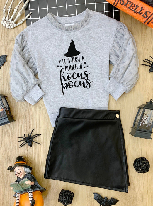 Mia Belle Girls Bunch Of Hocus Pocus Sweater and Vegan Leather Skirt Set