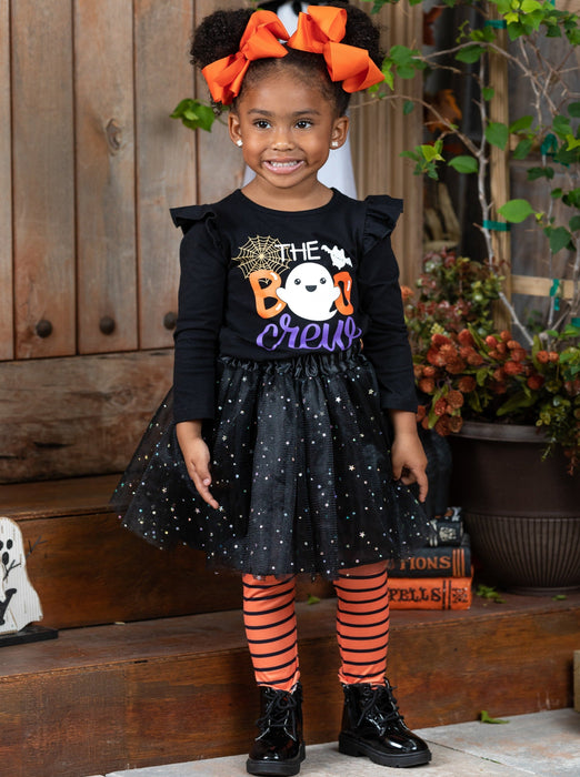 Mia Belle Girls The Boo Crew Top, Sparkle Tutu, and Legging Set