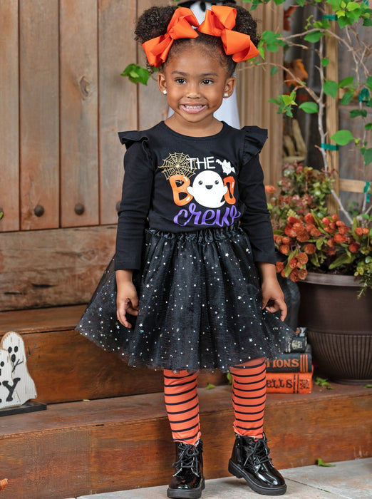 Mia Belle Girls The Boo Crew Top, Sparkle Tutu, and Legging Set