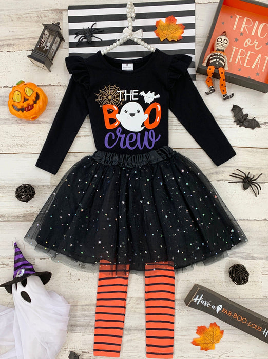 Mia Belle Girls The Boo Crew Top, Sparkle Tutu, and Legging Set