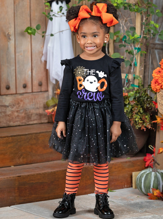 Mia Belle Girls The Boo Crew Top, Sparkle Tutu, and Legging Set