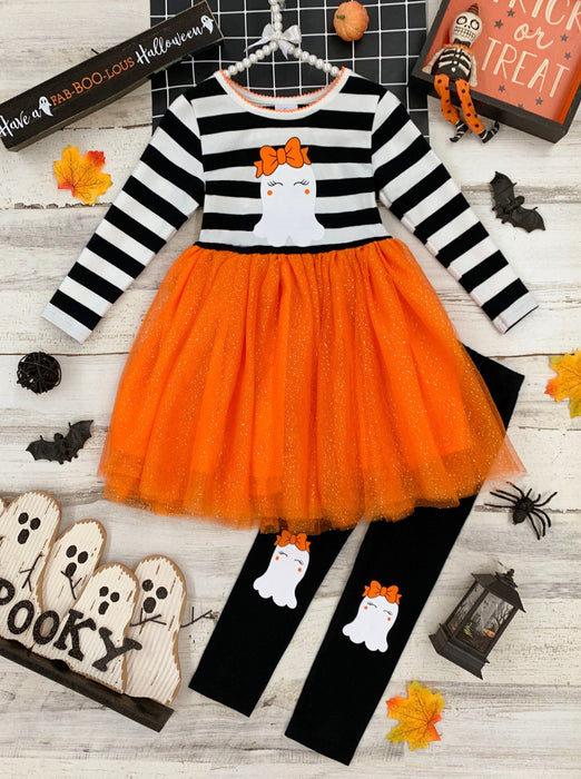 Mia Belle Girls How Do You Boo Striped Tutu Tunic and Legging Set