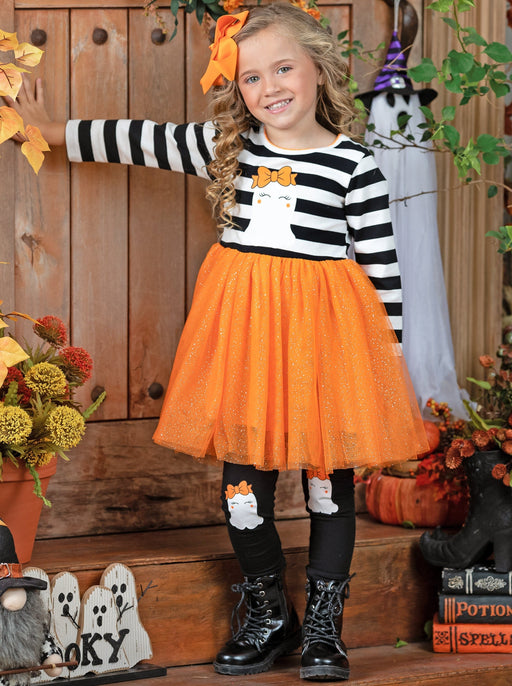 Mia Belle Girls How Do You Boo Striped Tutu Tunic and Legging Set