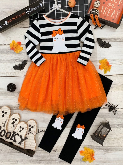 Mia Belle Girls How Do You Boo Striped Tutu Tunic and Legging Set