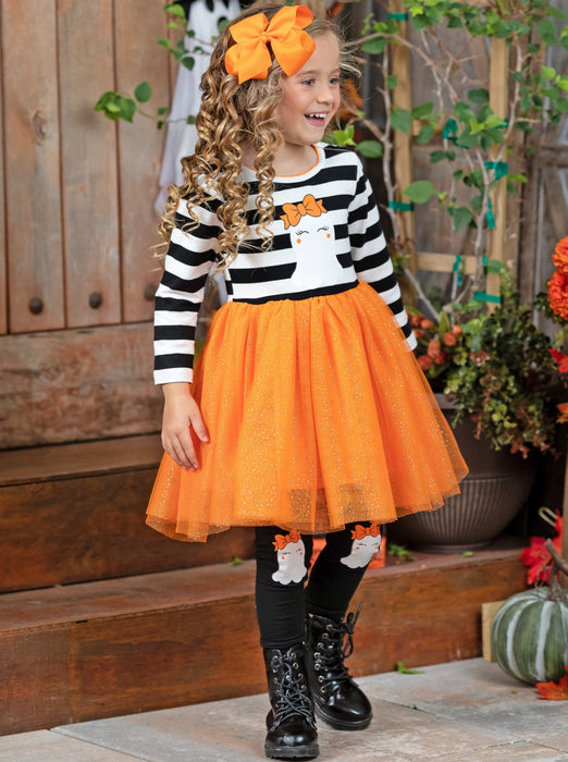 Mia Belle Girls How Do You Boo Striped Tutu Tunic and Legging Set