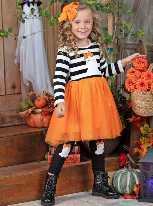 Mia Belle Girls How Do You Boo Striped Tutu Tunic and Legging Set