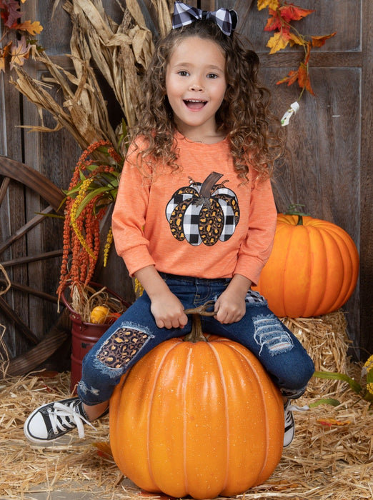 Mia Belle Girls Aww, Pumpkin Pullover and Patched Jeans Set