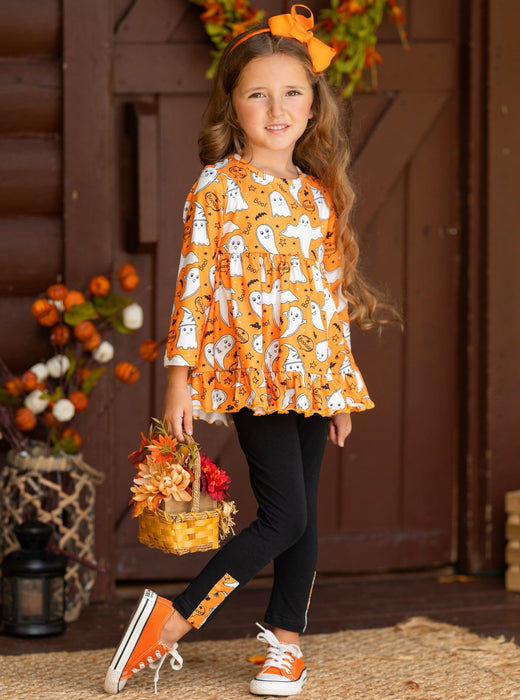 Mia Belle Girls Fun-tastic Flying Ghosts Halloween Legging Set