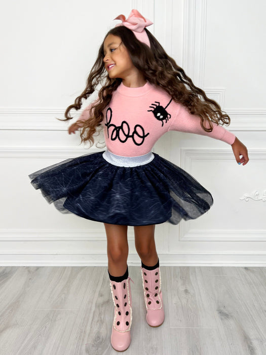 Mia Belle Girls Halloween Boo Top and Spider Tutu Skirt Set