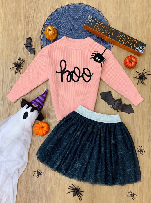 Mia Belle Girls Halloween Boo Top and Spider Tutu Skirt Set