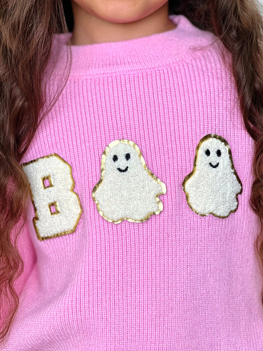 Mia Belle Girls Pink Boo Ghost Halloween Sweater