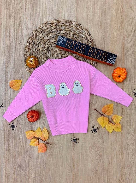 Mia Belle Girls Pink Boo Ghost Halloween Sweater