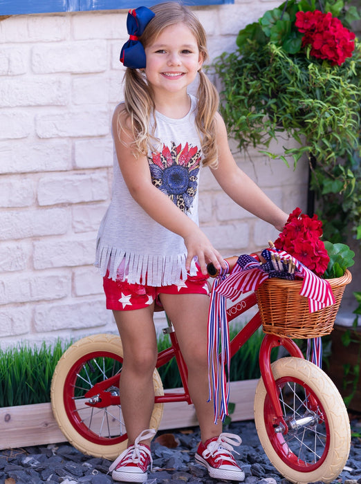 Mia Belle Girls American Flower Denim Shorts Set