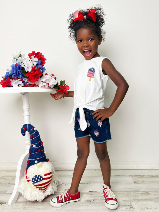 Mia Belle Girls Popsicle Patriot Denim Shorts Set