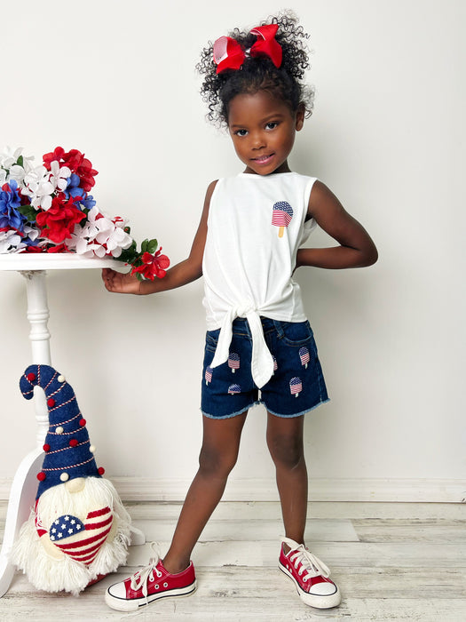 Mia Belle Girls Popsicle Patriot Denim Shorts Set