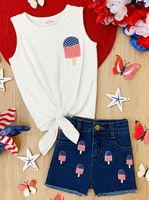 Mia Belle Girls Popsicle Patriot Denim Shorts Set