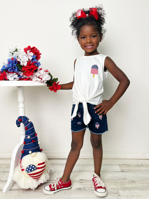 Mia Belle Girls Popsicle Patriot Denim Shorts Set