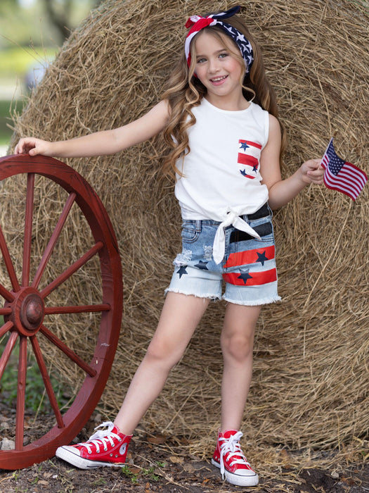 Mia Belle Girls Pockets Full of Freedom Top and Denim Shorts Set