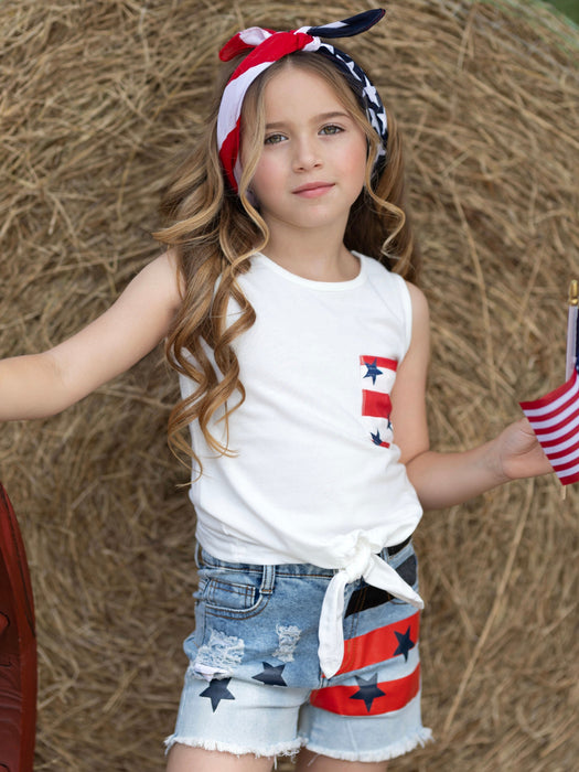 Mia Belle Girls Pockets Full of Freedom Top and Denim Shorts Set