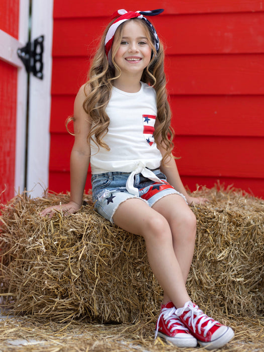 Mia Belle Girls Pockets Full of Freedom Top and Denim Shorts Set