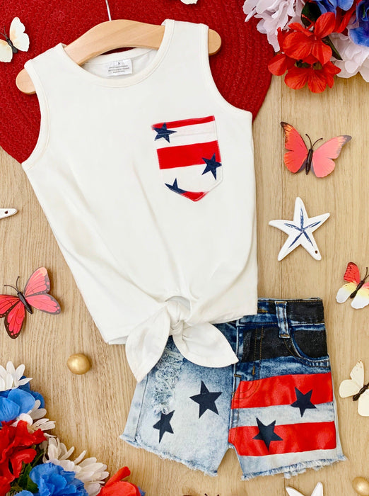 Mia Belle Girls Pockets Full of Freedom Top and Denim Shorts Set