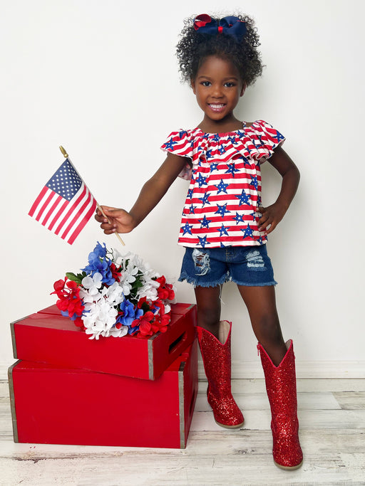 Mia Belle Girls Miss Independence Top and Denim Shorts Set