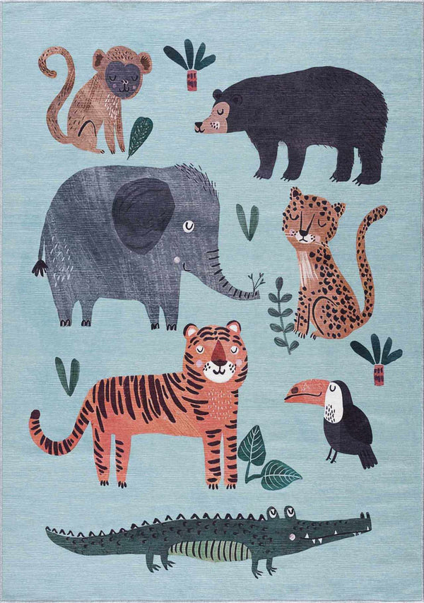 Hauteloom Petey Blue Animal Print Washable Kids Rug