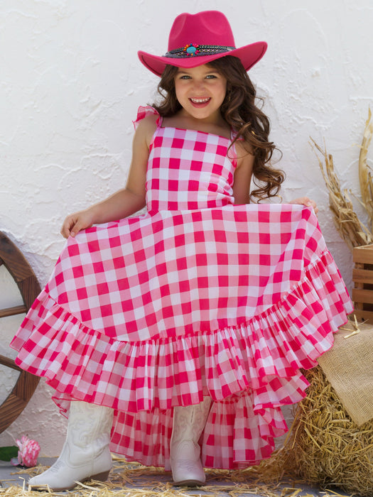 Mia Belle Girls Summertime Picnic Hi Lo Ruffle Dress