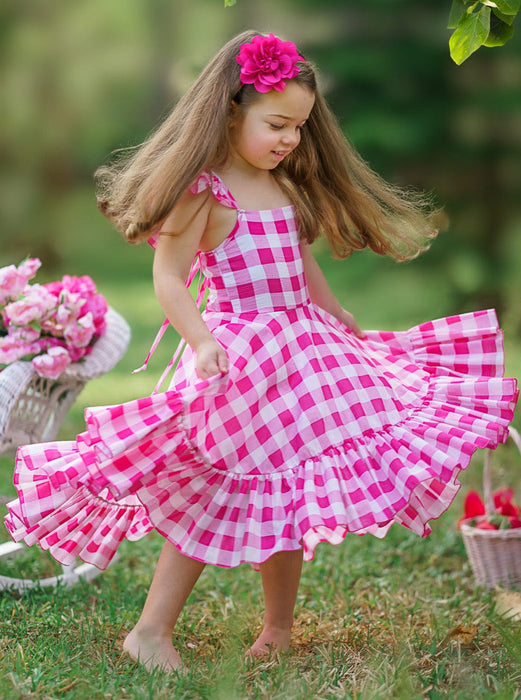 Mia Belle Girls Summertime Picnic Hi Lo Ruffle Dress