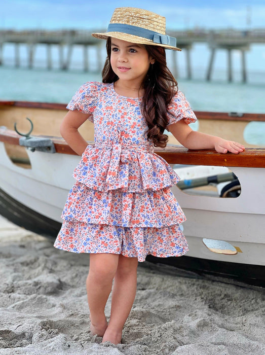 Mia Belle Girls Summer Florals Casual Ruffles Dress