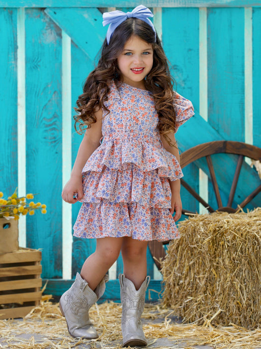 Mia Belle Girls Summer Florals Casual Ruffles Dress