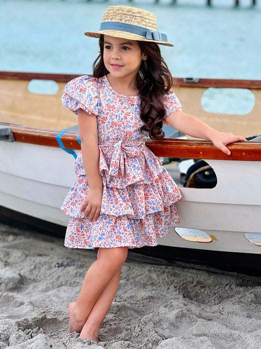 Mia Belle Girls Summer Florals Casual Ruffles Dress