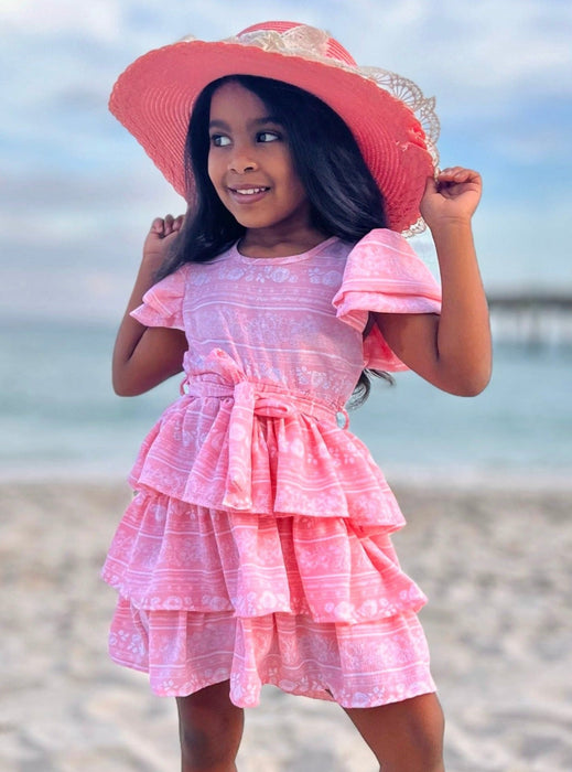 Mia Belle Girls Delicate Twirls Pink Tiered Ruffle Dress